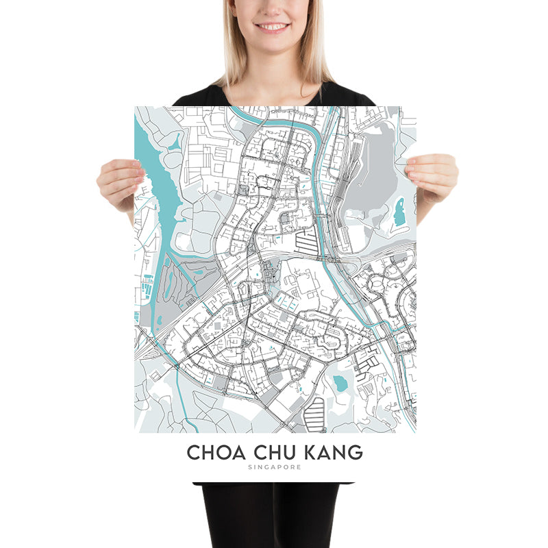 Modern City Map of Choa Chu Kang, Singapore: MRT Station, Lot One Mall, CCK Park, Warren Golf Club, Teck Whye Centre