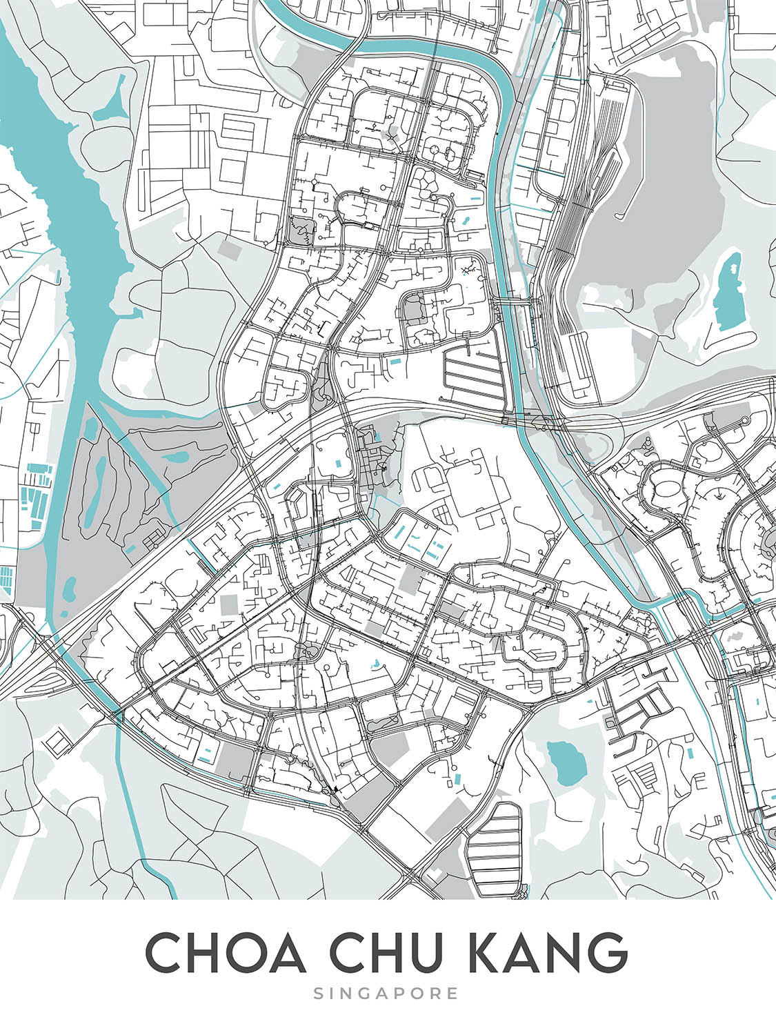 Modern City Map of Choa Chu Kang, Singapore: MRT Station, Lot One Mall, CCK Park, Warren Golf Club, Teck Whye Centre