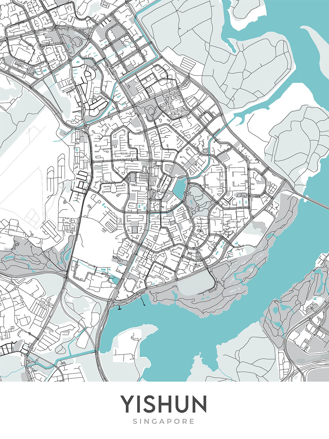 Modern City Map of Yishun, Singapore: Khoo Teck Puat Hospital, Northpoint City, Lower Seletar Reservoir, Yishun Park, SAFRA Club
