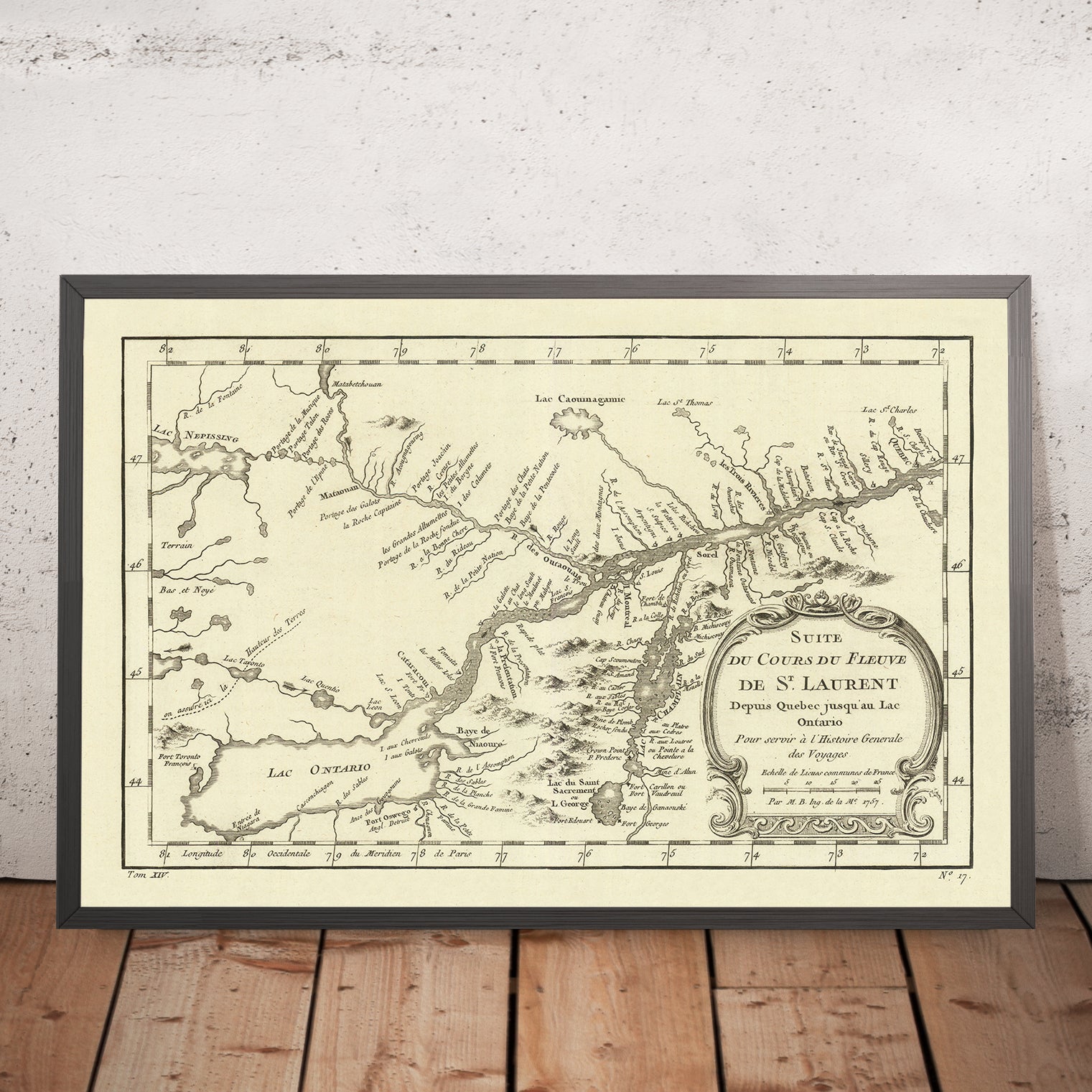 Antica mappa del Quebec e dell'Ontario di Bellin, 1757: Fiume San