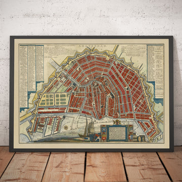 Alte Karte von Amsterdam im Jahr 1766 von Frederik Willem Greebe - Die Amstel, Die Oude Kirche, Nieuwevaart, Königlicher Palast, Lastage 