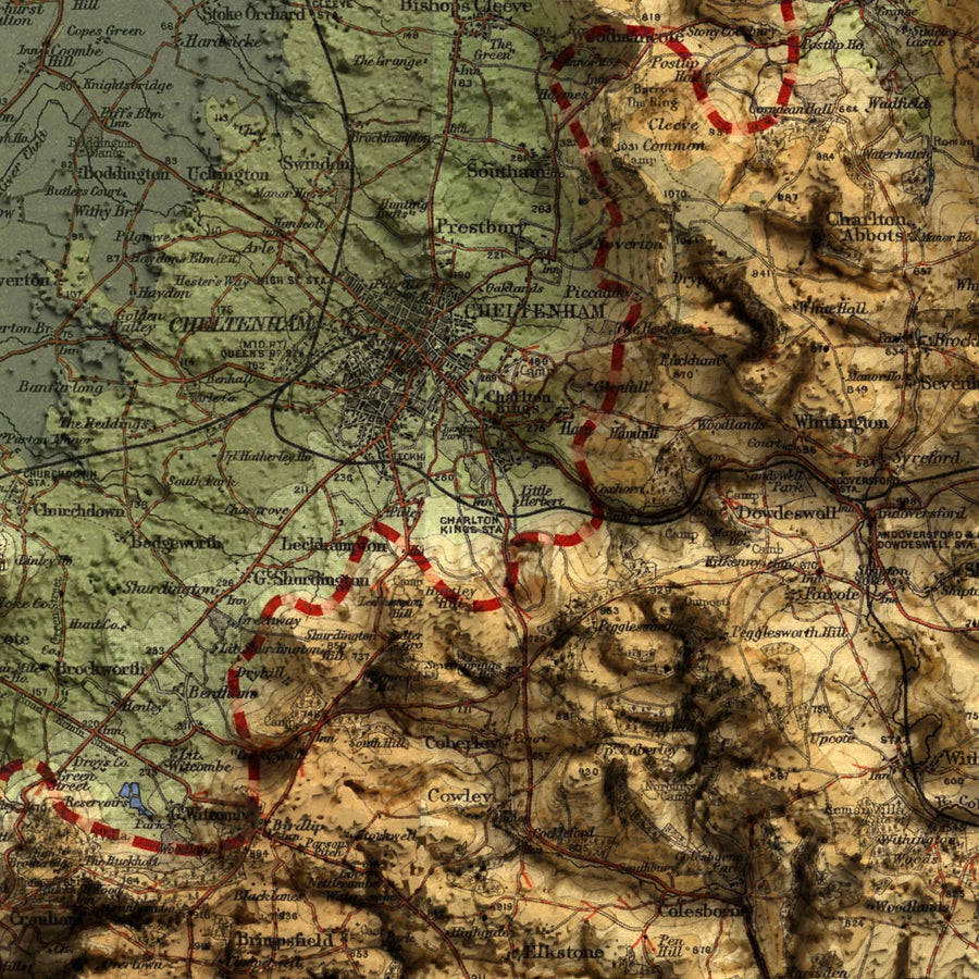 An example of a personalised colour 3D map, with a route added