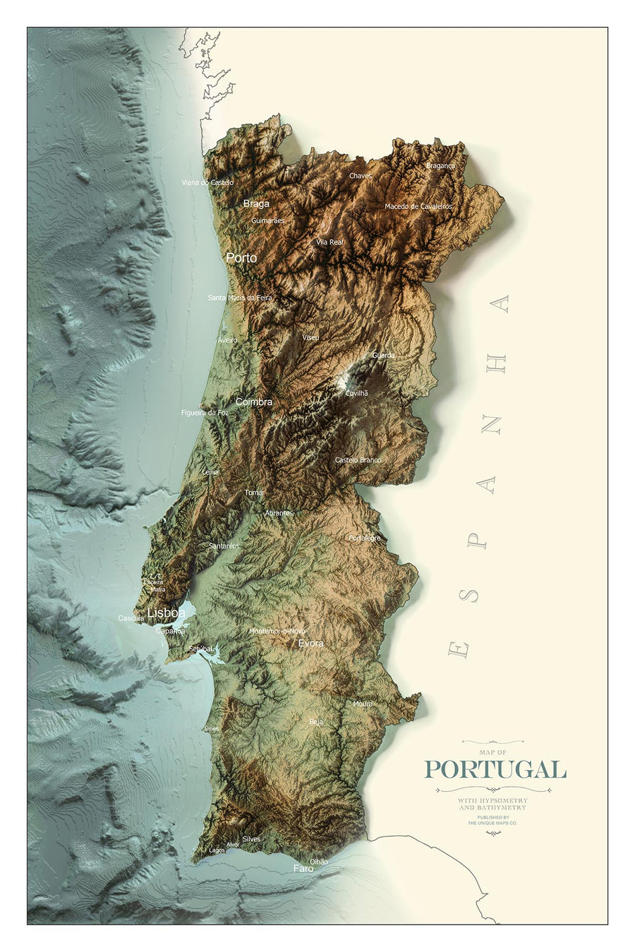 A hypsometric 3D relief (and bathymetric) map