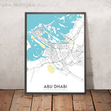 Mappa della città moderna di Abu Dhabi, UAE: Grande Moschea, Palazzo degli Emirati, Corniche Road, Al Bateen, Isola di Yas 