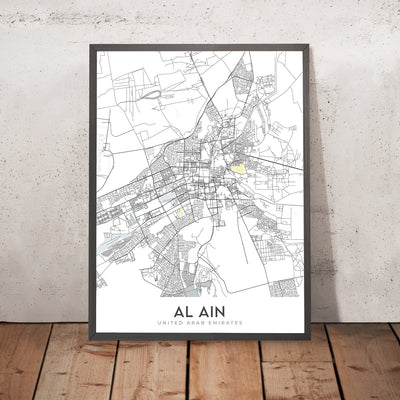 Mapa moderno de la ciudad de Al Ain, Emiratos Árabes Unidos: Oasis de Al Ain, Zoológico de Al Ain, Museo Nacional de Al Ain, Calle Sheikh Khalifa Bin Zayed, Calle Sheikh Zayed Bin Sultan