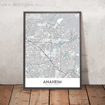 Moderne Stadtkarte von Anaheim, CA: Disneyland, Angel Stadium, Honda Center, Anaheim Convention Center, Fullerton 