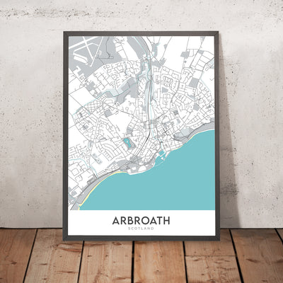 Plan de la ville moderne d'Arbroath, Écosse : abbaye, port, parc Victoria, A92, Cliffburn