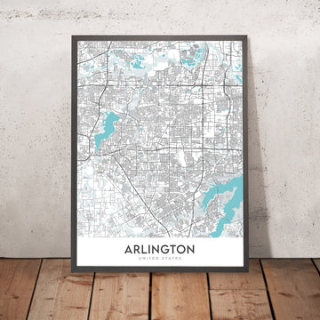 Mappa della città moderna di Arlington, TX: AT&T Stadium, Globe Life Field, Six Flags, UTA, Pantego 