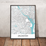 Mapa de la ciudad moderna de Arlington, VA: Cementerio Nacional, Pentágono, Casa Blanca, Washington D.C. 