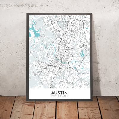 Mapa moderno de la ciudad de Austin, TX: centro, Universidad de Texas, Zilker Park, I-35, US-183