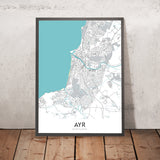 Modern Town Map of Ayr, Scotland: Town Centre, Ayr Beach, River Ayr, A77, Racecourse