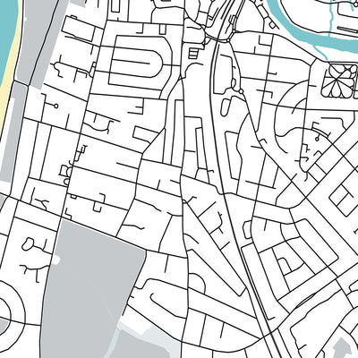 Modern Town Map of Ayr, Scotland: Town Centre, Ayr Beach, River Ayr, A77, Racecourse