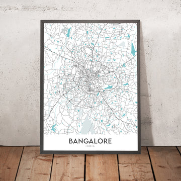 Mappa della città moderna di Bangalore: Bangalaru, M.G. Road, Lalbagh, Cubbon Park, Whitefield 