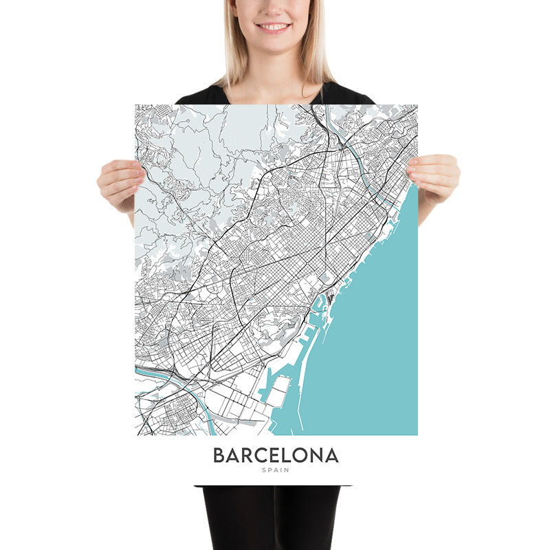 Modern City Map of Barcelona, Spain: Gothic Quarter, El Born, Gracia, Sagrada Familia, Casa Batlló