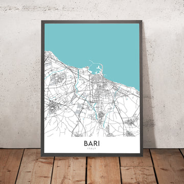 Modern City Map of Bari, Italy: Bari Vecchia, Basilica di San Nicola, Castello Normanno-Svevo, Piazza Mercantile, Strada Statale 16