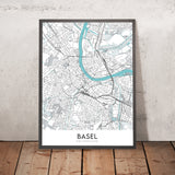 Mappa della città moderna di Basilea, Svizzera: Altstadt, Cattedrale di Basilea, Zoo, Università, Fiume Reno 