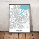 Moderne Stadtkarte von Belfast, NI: Titanic, Queen's & Cathedral Quarters, Belfast Castle, M1 Autobahn 