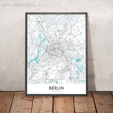 Modern City Map of Berlin, Germany: Brandenburg Gate, Reichstag, Museum Island, Charlottenburg, Tiergarten