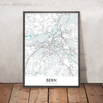 Mapa moderno de la ciudad de Berna, Suiza: Bundeshaus, Torre del Reloj, Río Aare, Breitenrain-Lorraine, Länggasse-Felsenau