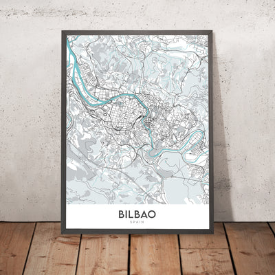 Moderner Stadtplan von Bilbao, Spanien: Guggenheim, Casco Viejo, Ensanche, Arriaga, Plaza Moyúa