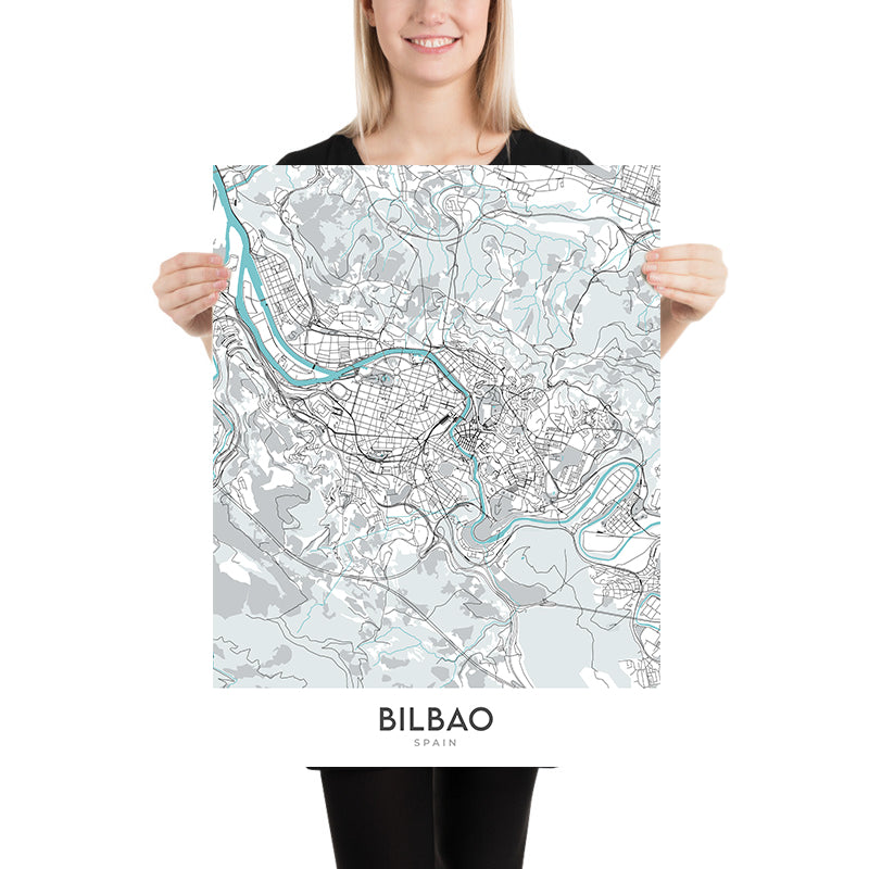Modern City Map of Bilbao, Spain: Guggenheim, Casco Viejo, Ensanche, Arriaga, Plaza Moyúa