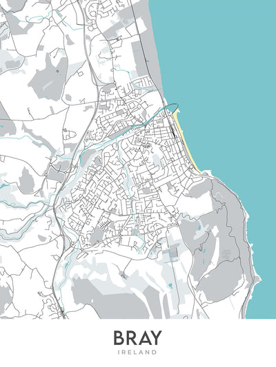Mapa moderno de la ciudad de Bray, Irlanda: Bray Head, Bray Harbour, Reserva Natural de Bray Head, N11, R117