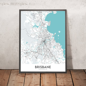 Mappa della città moderna di Brisbane, Australia: Municipio, Story Bridge, South Bank, UQ, Aeroporto 