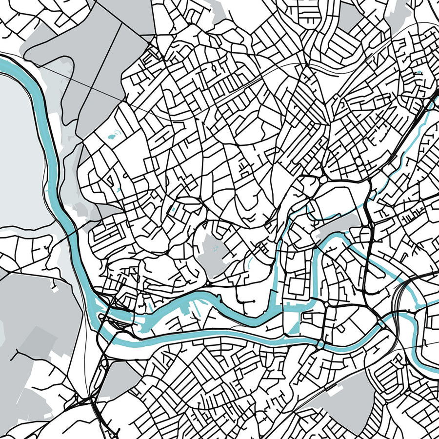 Mapa moderno de la ciudad de Bristol, Reino Unido: Puente colgante de Clifton, SS Gran Bretaña, Catedral de Bristol, Torre Cabot, Zoológico de Bristol