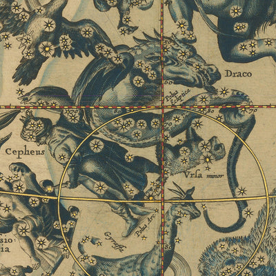 Carte céleste des constellations du Nord par Andreas Cellarius, 1661