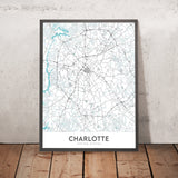 Plan de la ville moderne de Charlotte, Caroline du Nord : NoDa, South End, Univ. de Caroline du Nord, I-485, I-77