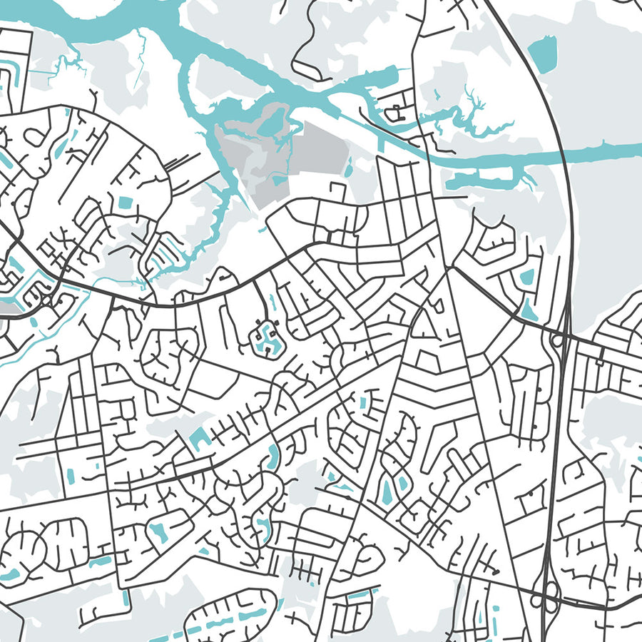 Moderne Stadtkarte von Chesapeake, VA: Chesapeake Bay, Norfolk, Great Dismal Swamp, I-64 