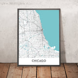 Plan de la ville moderne de Chicago, Illinois : Wrigley Field, Willis Tower, le lac Michigan, The Loop, Magnificent Mile