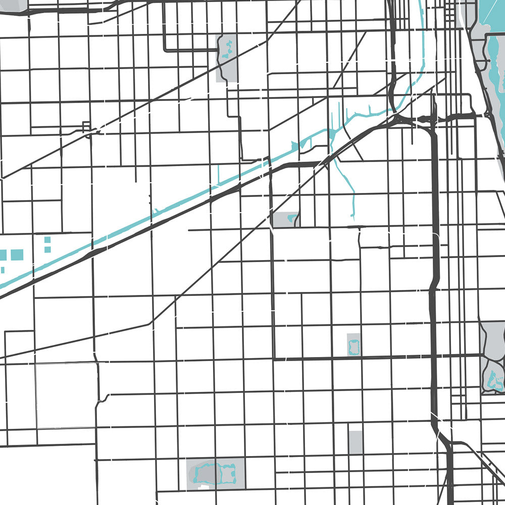 Modern City Map of Chicago, IL: Wrigley Field, Willis Tower, Lake Michigan, The Loop, Magnificent Mile