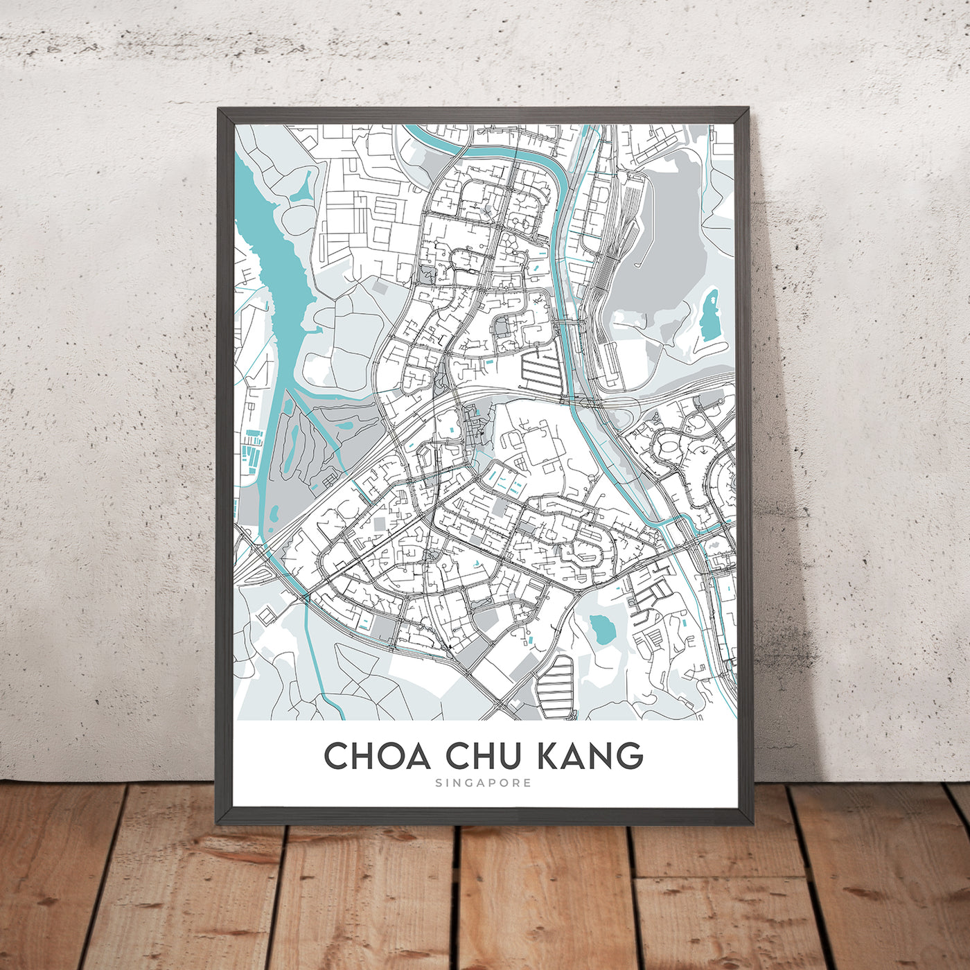 Mapa moderno de la ciudad de Choa Chu Kang, Singapur: estación MRT, centro comercial Lot One, parque CCK, club de golf Warren, centro Teck Whye
