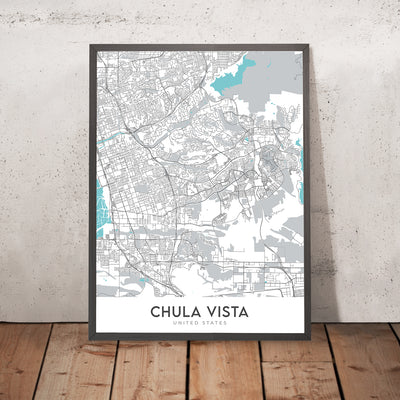 Moderner Stadtplan von Chula Vista, Kalifornien: Castle Park, Eastlake, Interstate 5, Interstate 805, San Diego Bay