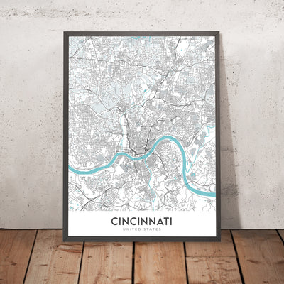 Moderner Stadtplan von Cincinnati, OH: Over-the-Rhine, Great American Ball Park, Cincinnati Museum Center, I-71, I-75