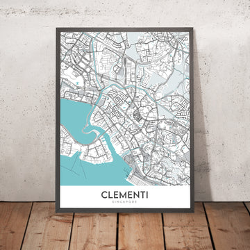 Mappa della città moderna di Clementi, Singapore: MRT, NUS, West Coast Park, Clementi Mall, AYE 