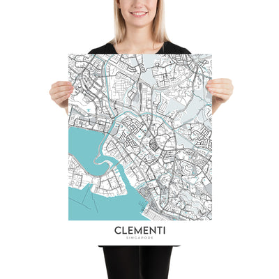 Modern City Map of Clementi, Singapore: MRT, NUS, West Coast Park, Clementi Mall, AYE