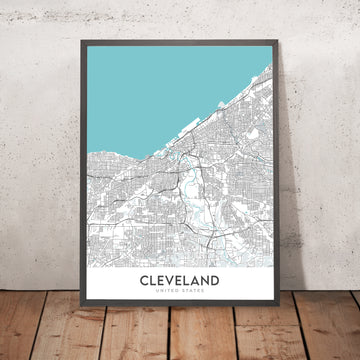 Moderne Stadtkarte von Cleveland, OH: Ohio City, Tremont, University Circle, Rock and Roll Hall of Fame, I-90 