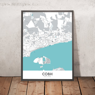 Moderner Stadtplan von Cobh, Irland: Cobh Cathedral, Cork Harbour, Great Island, Spike Island, Titanic Experience Cobh