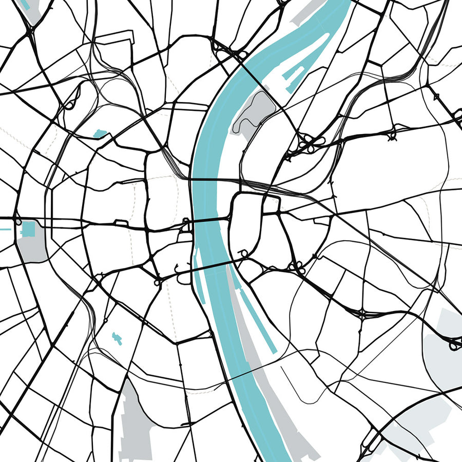 Plan de la ville moderne de Cologne, Allemagne : cathédrale, triangle, opéra, musée, zoo