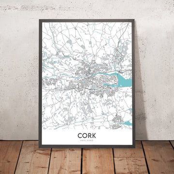 Mappa della città moderna di Cork, Irlanda: Castello di Blarney, Municipio di Cork, Parco Fitzgerald, N20, N22 