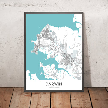 Mappa della città moderna di Darwin, NT: Città di Darwin, Stuart Hwy, Mindil Beach, Darwin Waterfront, Giardini Botanici di Darwin 