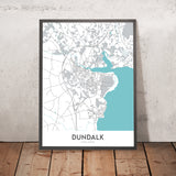Moderne Stadtkarte von Dundalk, Irland: Dundalk Stadion, St. Patrick's Kathedrale, N1, N52, R173 