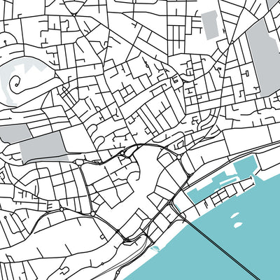Plan de la ville moderne de Dundee, Écosse : centre-ville, pont ferroviaire de Tay, loi de Dundee, A90, V&A Dundee