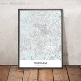 Mappa della città moderna di Durham, NC: Università di Duke, American Tobacco Campus, Centro città, Museo d'Arte della Carolina del Nord, NC Hwy 147 