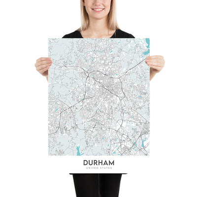 Modern City Map of Durham, NC: Duke University, American Tobacco Campus, Downtown, NC Museum of Art, NC Hwy 147