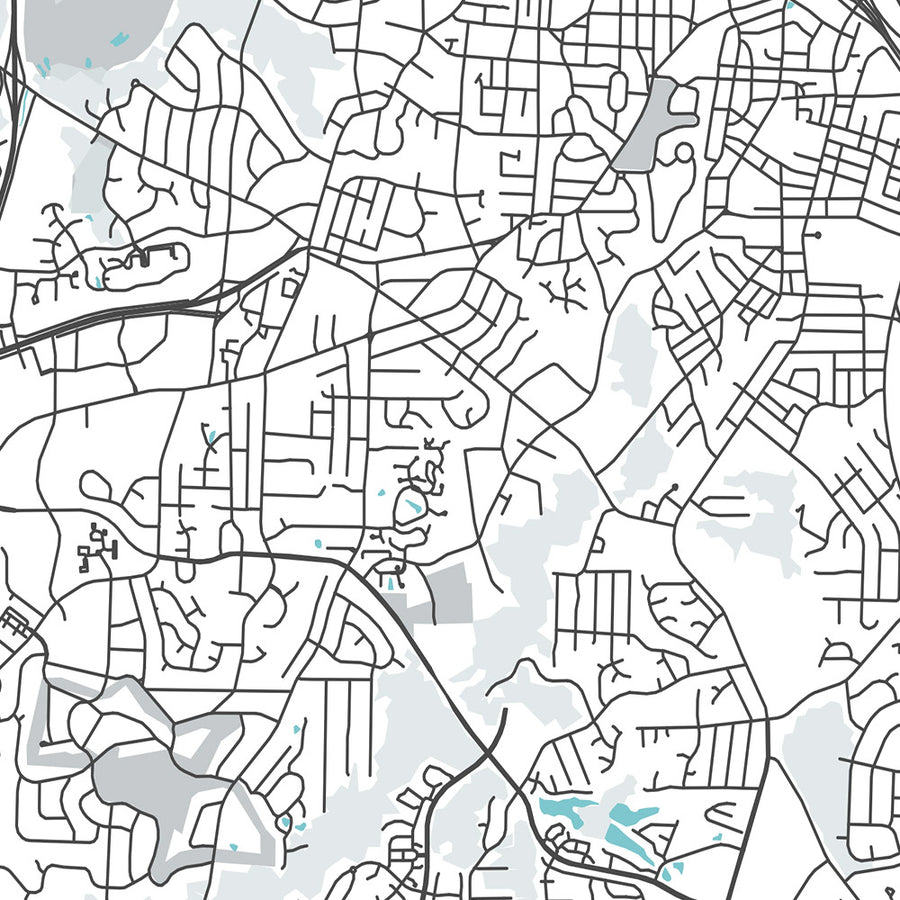 Moderne Stadtkarte von Durham, NC: Duke University, American Tobacco Campus, Innenstadt, NC Museum of Art, NC Hwy 147 