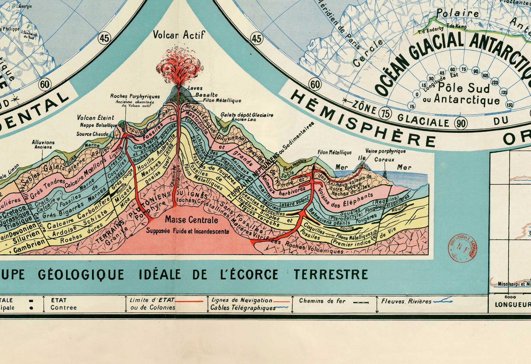 World Map 1925 Old French Double Hemisphere World Map in 1925 by Joseph Forest - Volc ...
