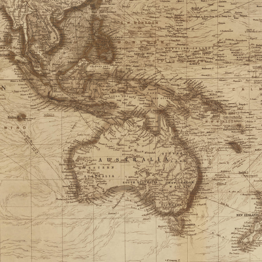 Alte Weltkarte von Edward Stanford, 1898 - Meisterwerk Sepia Atlas Wandkarte 